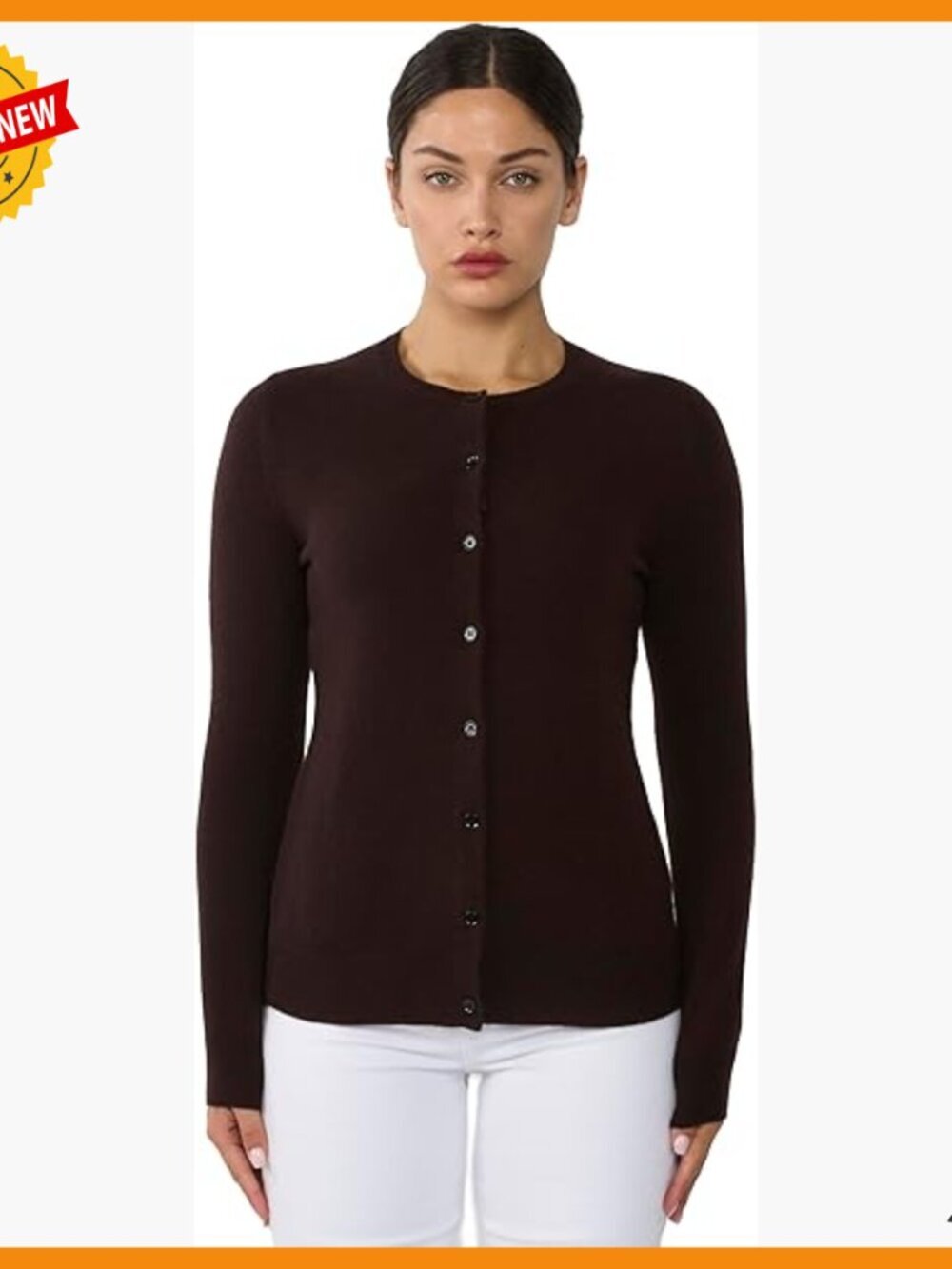 100% Cashmere Crewneck Cardigan Sweater Button Front Long Sleeve